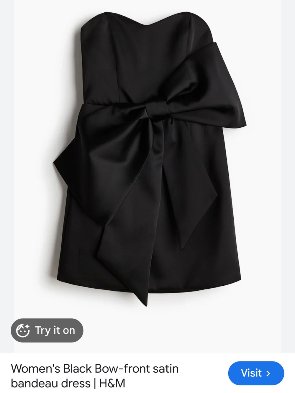 H&M Black Strapless Satin Dress with Oversized Bow 0475